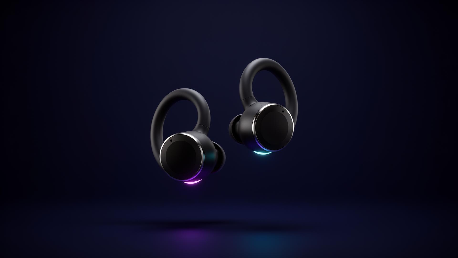 Alma AI earbuds floating with subtle glow